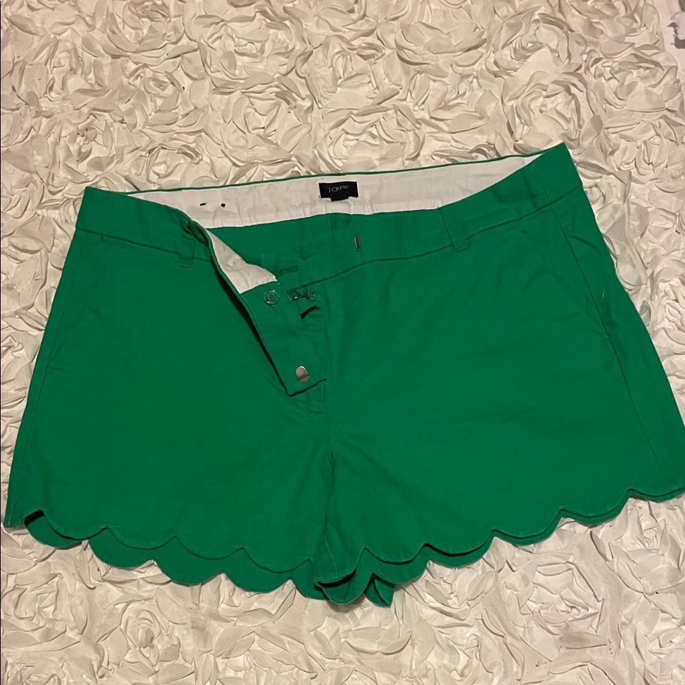 J. Crew High Waist Green Scalloped Shorts